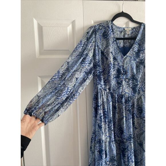 Joie Women's Medium Limited Edition Blue Tiered Parisian Pasiley Maxi Dress - Picture 4 of 11